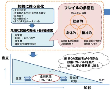 フレイル(高齢者の虚弱)」の段階で対策を行ない、要介護状態の高齢者を減らそう!