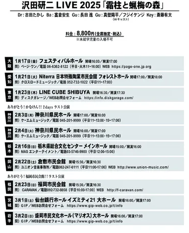 沢田研二 LIVE 2025「霜柱と蝋梅の森」MEMBER